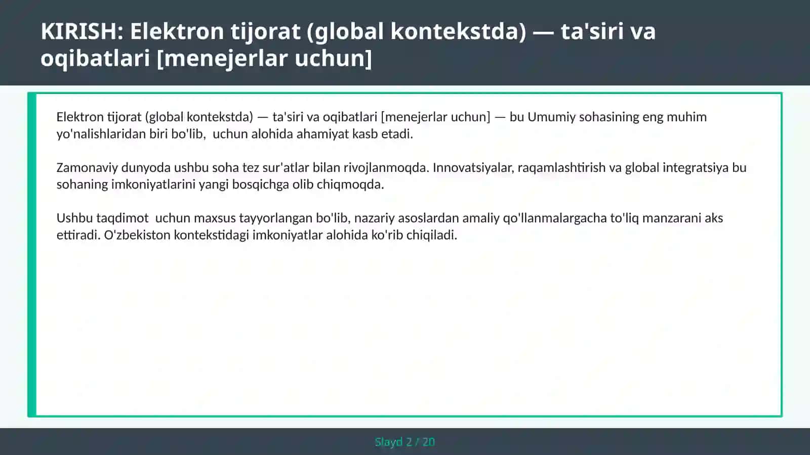ELEKTRON TIJORAT (GLOBAL KONTEKSTDA) — TA'SIRI VA OQIBATLARI [MENEJERLAR UCHUN] 2