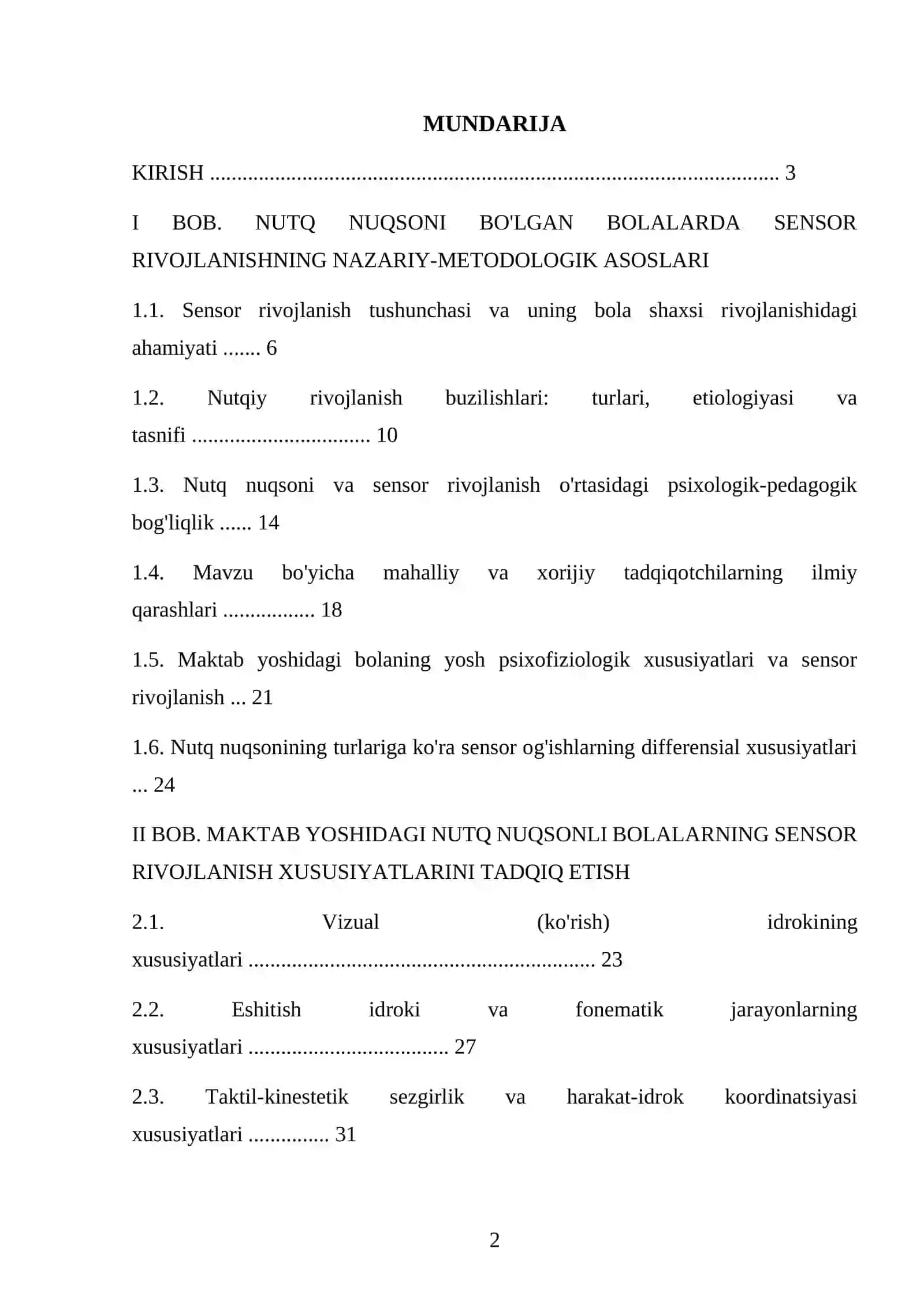 "NUTQIY RIVOJLANISHIDA NUQSONI BO'LGAN MAKTAB YOSHIDAGI BOLALARNING SENSOR RIVOJLANISH XUSUSIYATLARI" 2