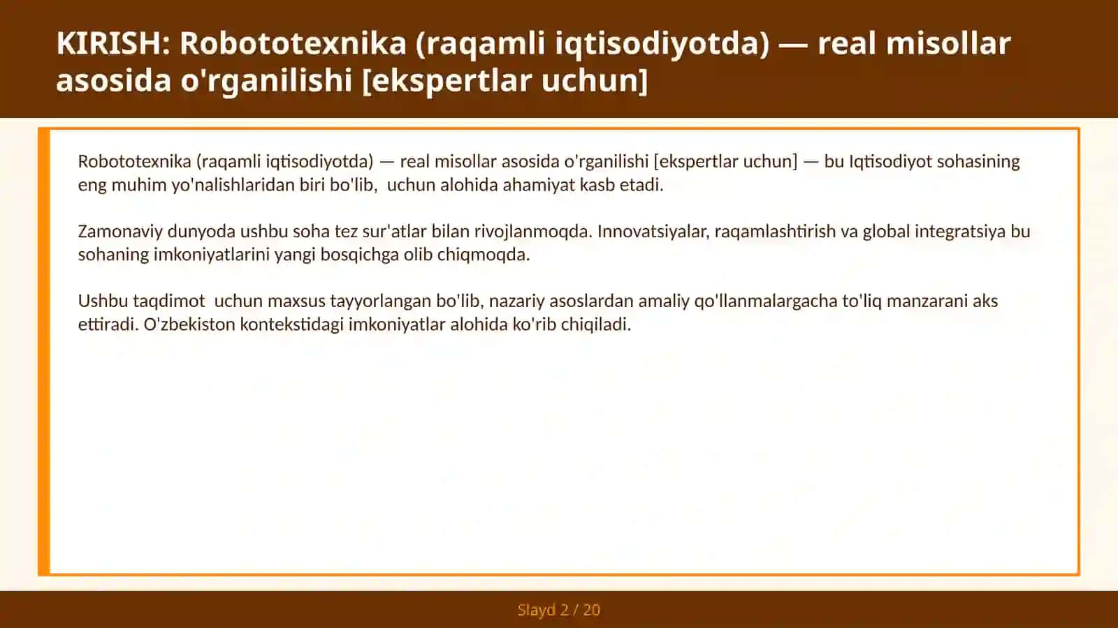 Robototexnika (raqamli iqtisodiyotda) — real misollar asosida o'rganilishi [ekspertlar uchun] 2