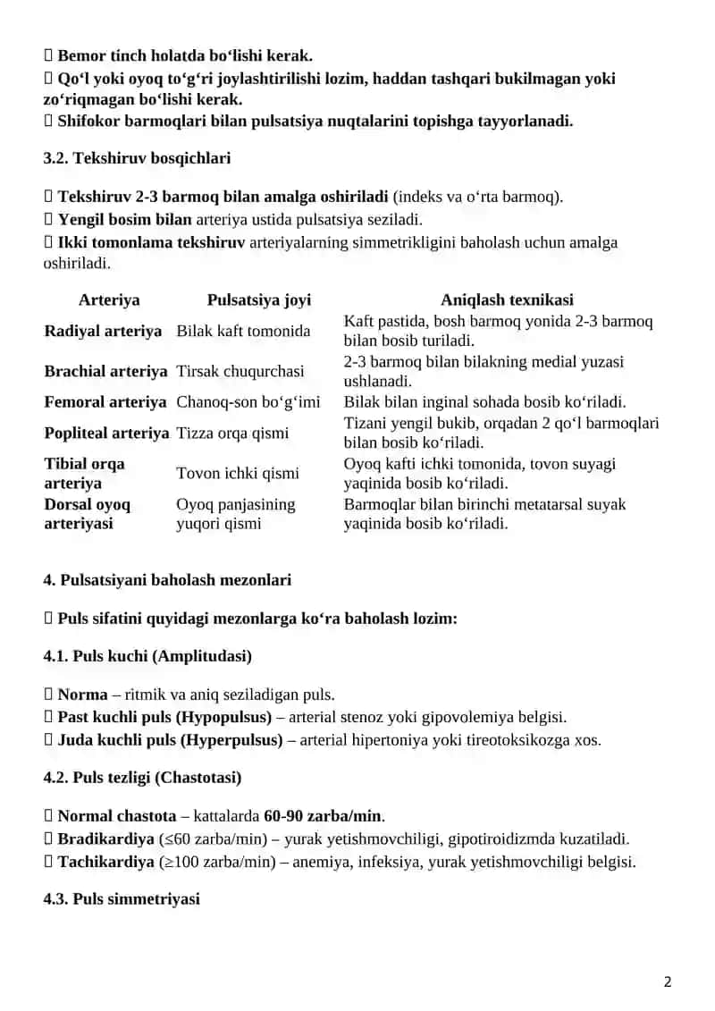 Oyoq-qo‘ldagi qon tomirlar pulsatsiyasini aniqlash 2