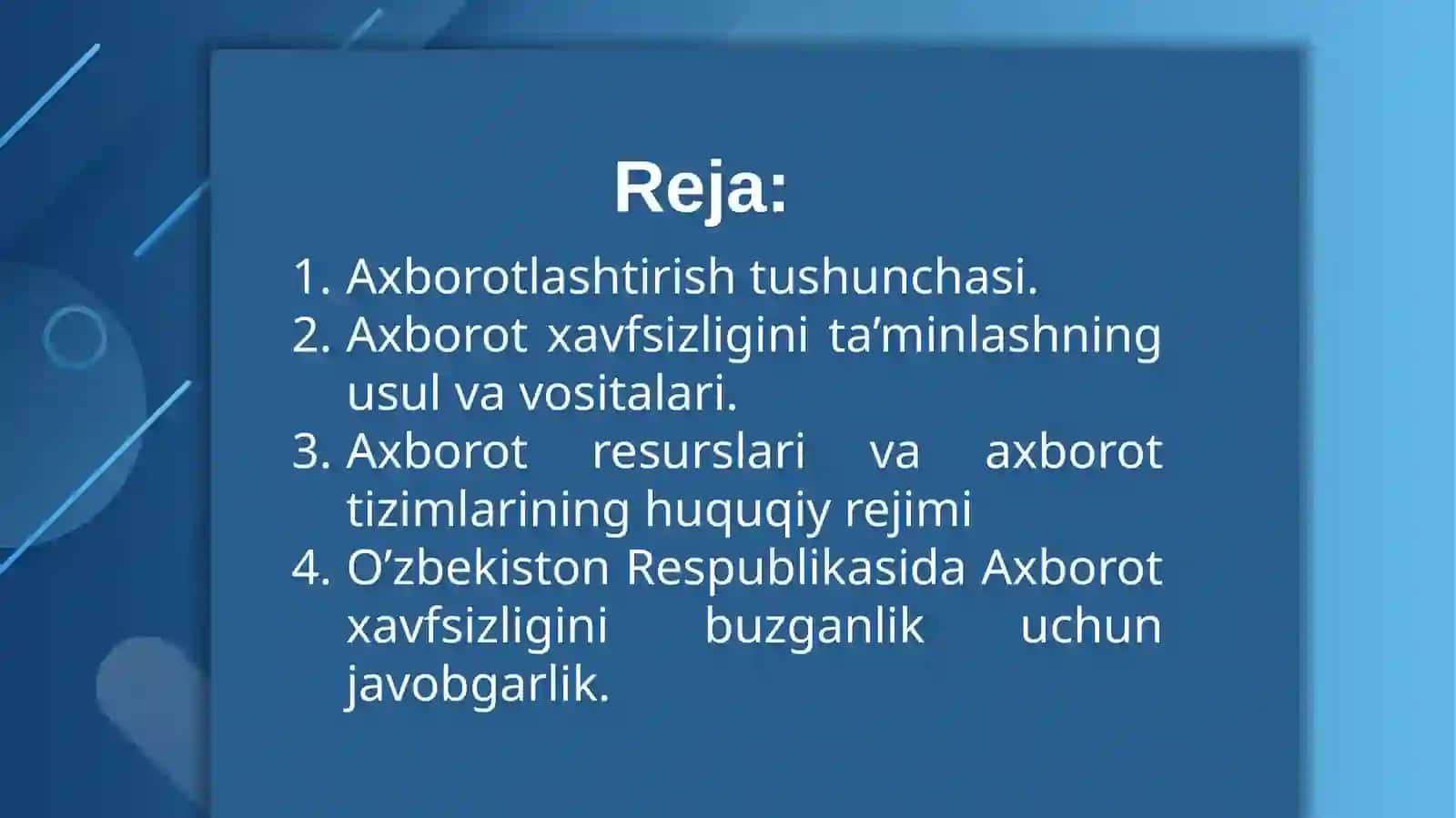 Axborotlashtirish va axborot xavfsizligini ta'minlash 2