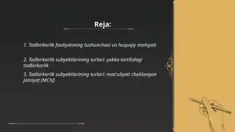 Tadbirkorlik faoliyatining turlari shakllari huquqiy asoslari 2