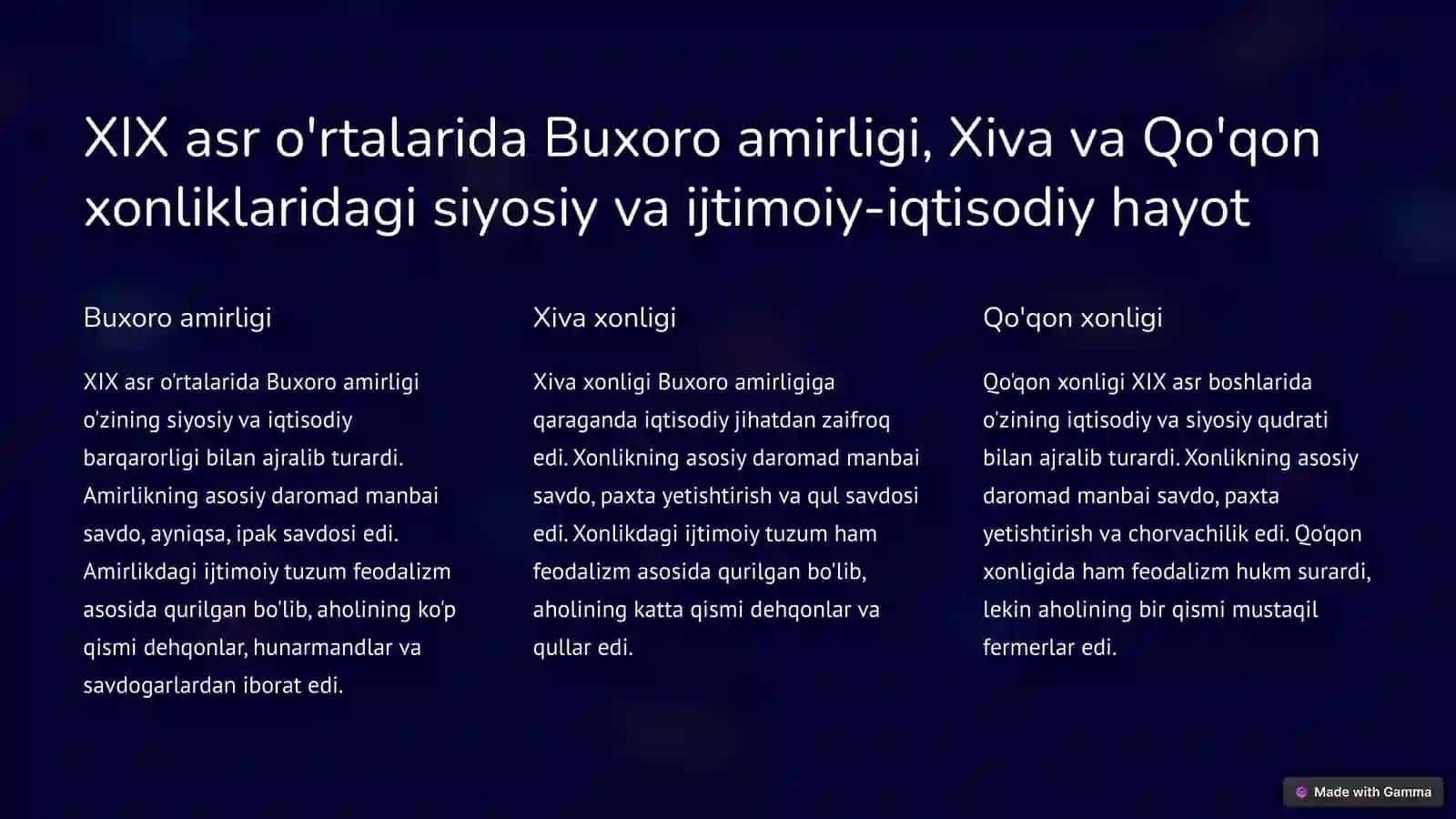 XIX asr o'rtalarida O'zbek xonliklari siyosiy va ijtimoiy-iqtisodiy hayot 2