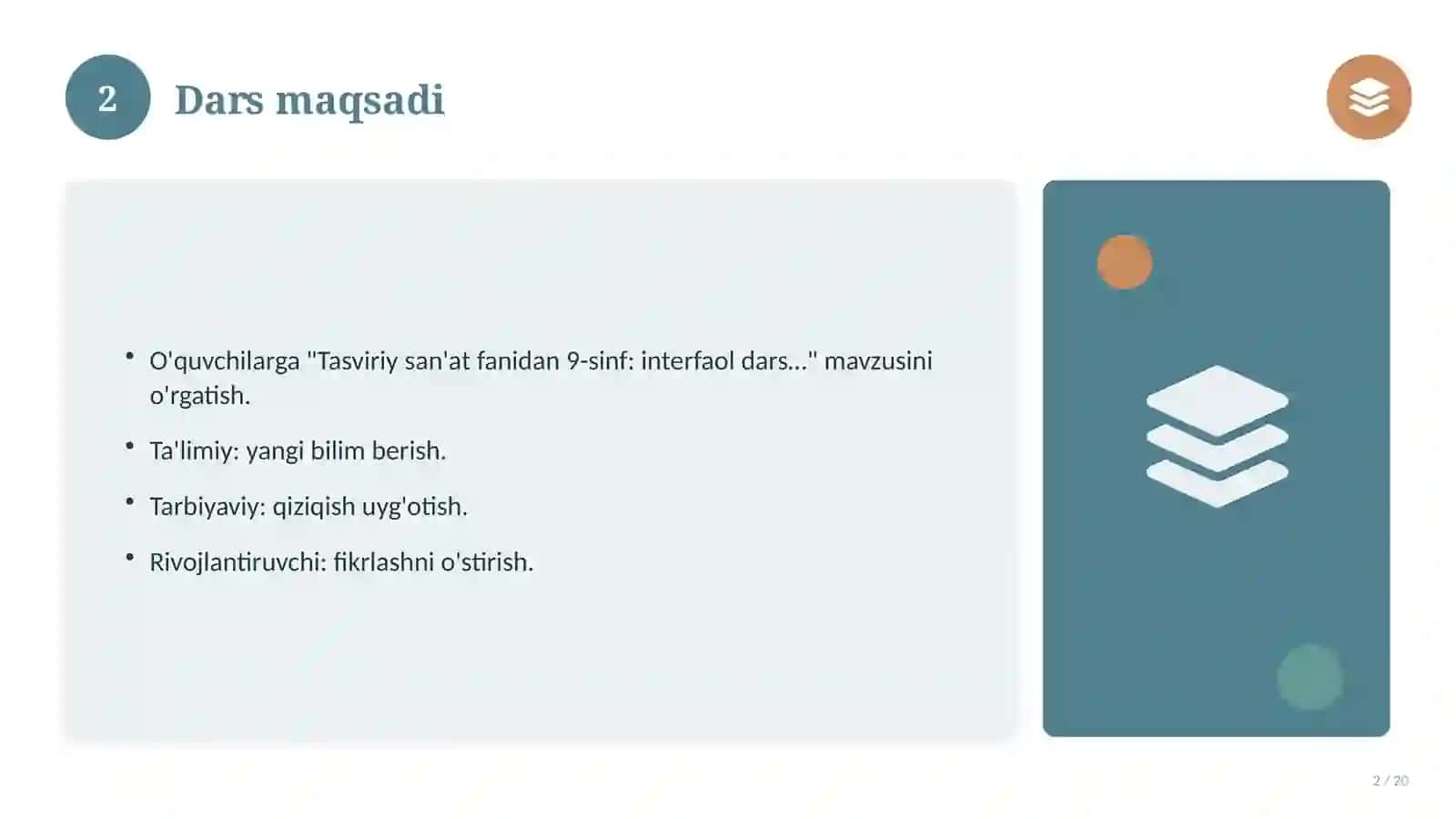 Tasviriy san'at fanidan 9-sinf: interfaol dars ishlanmasi 2