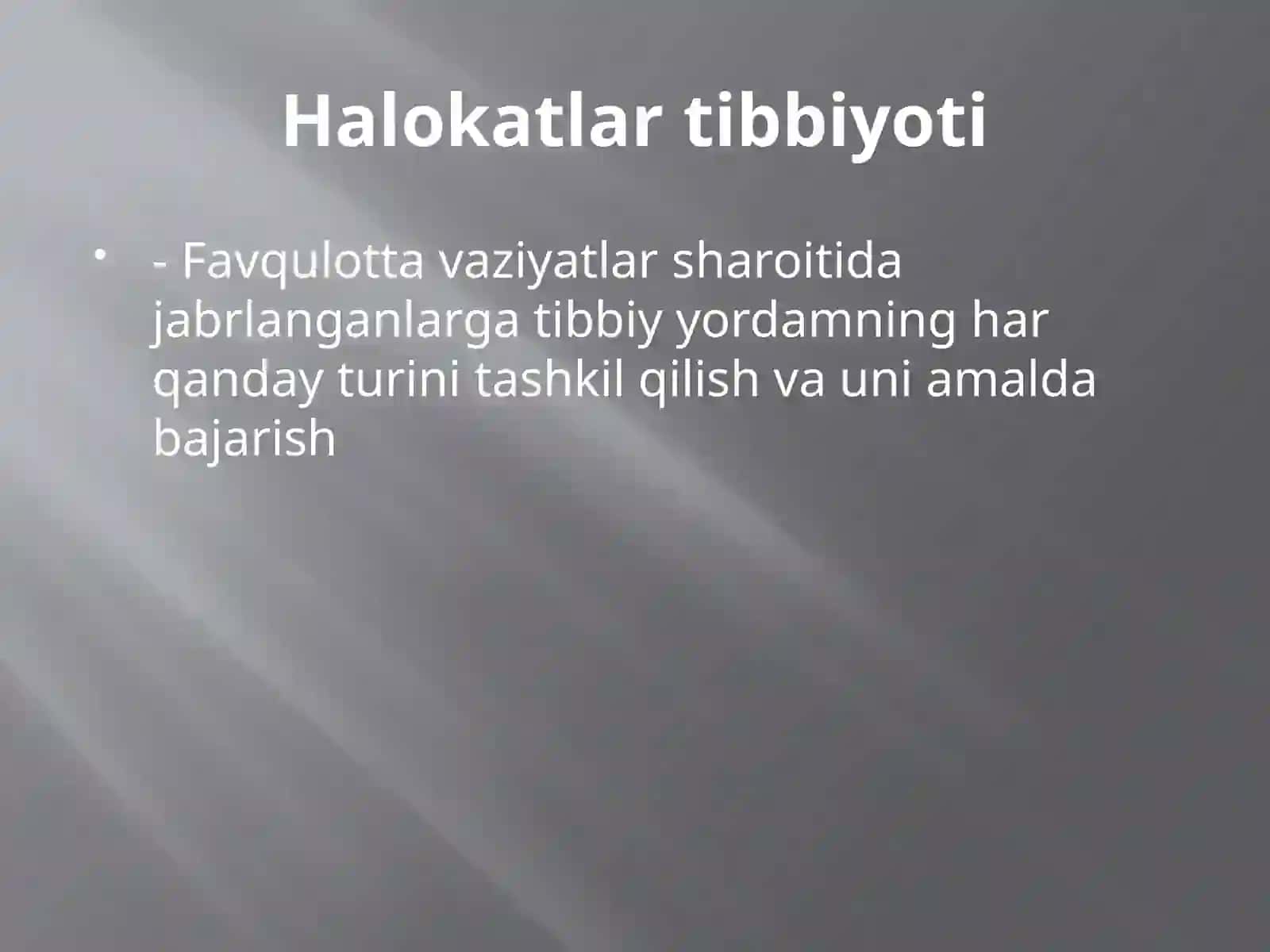 Halokatlar tibbiyoti. Tez tibbiy yordam ko'rsatish. 2