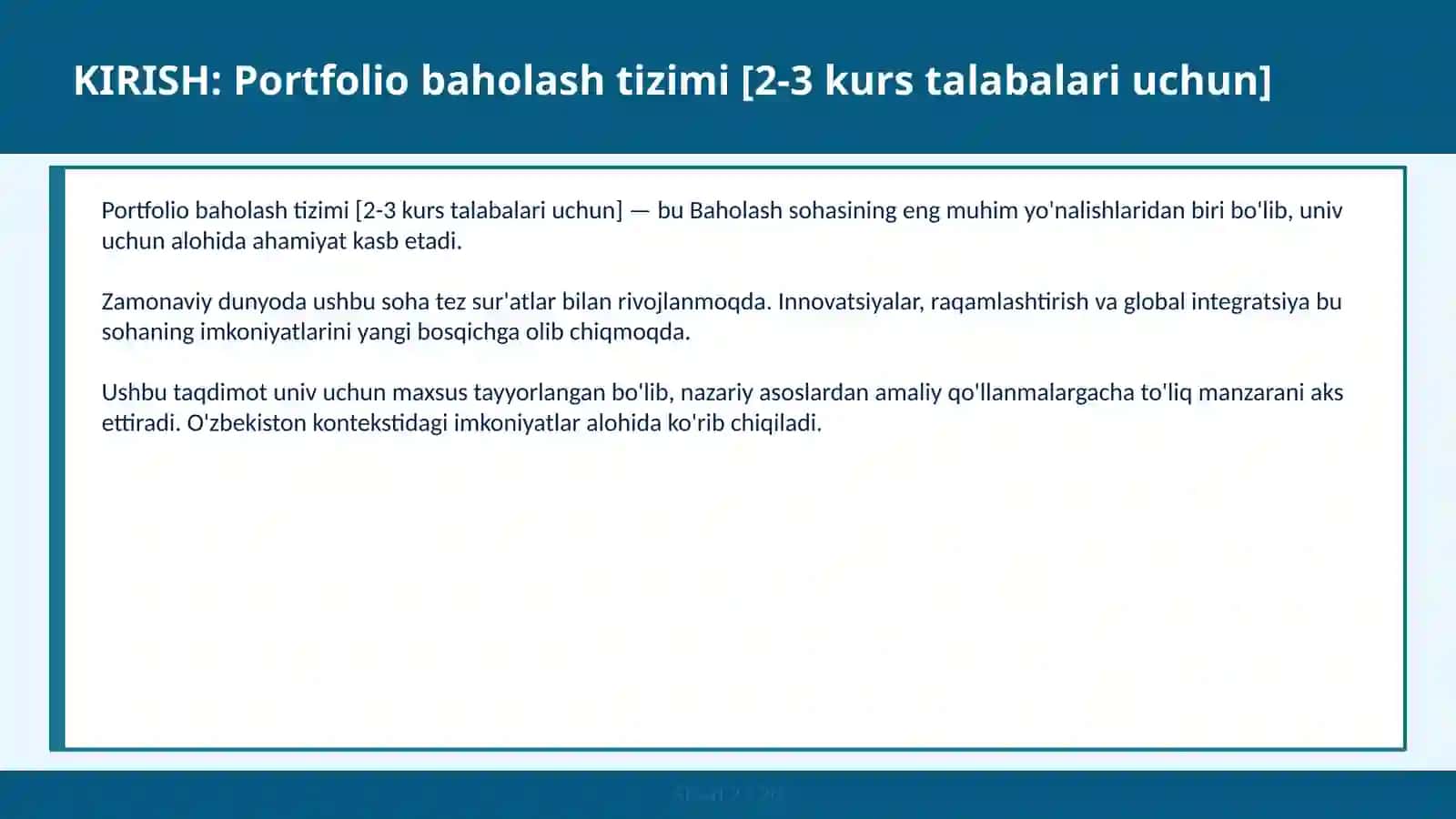 Portfolio baholash tizimi [2-3 kurs talabalari uchun] 2