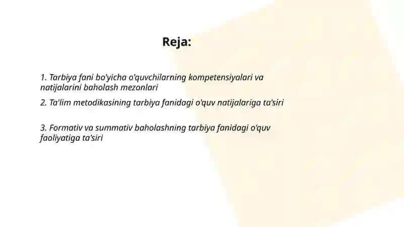 Tarbiya fani bo'yicha ta'lim oluvchilarning o'quv faoliyati natijalari 2