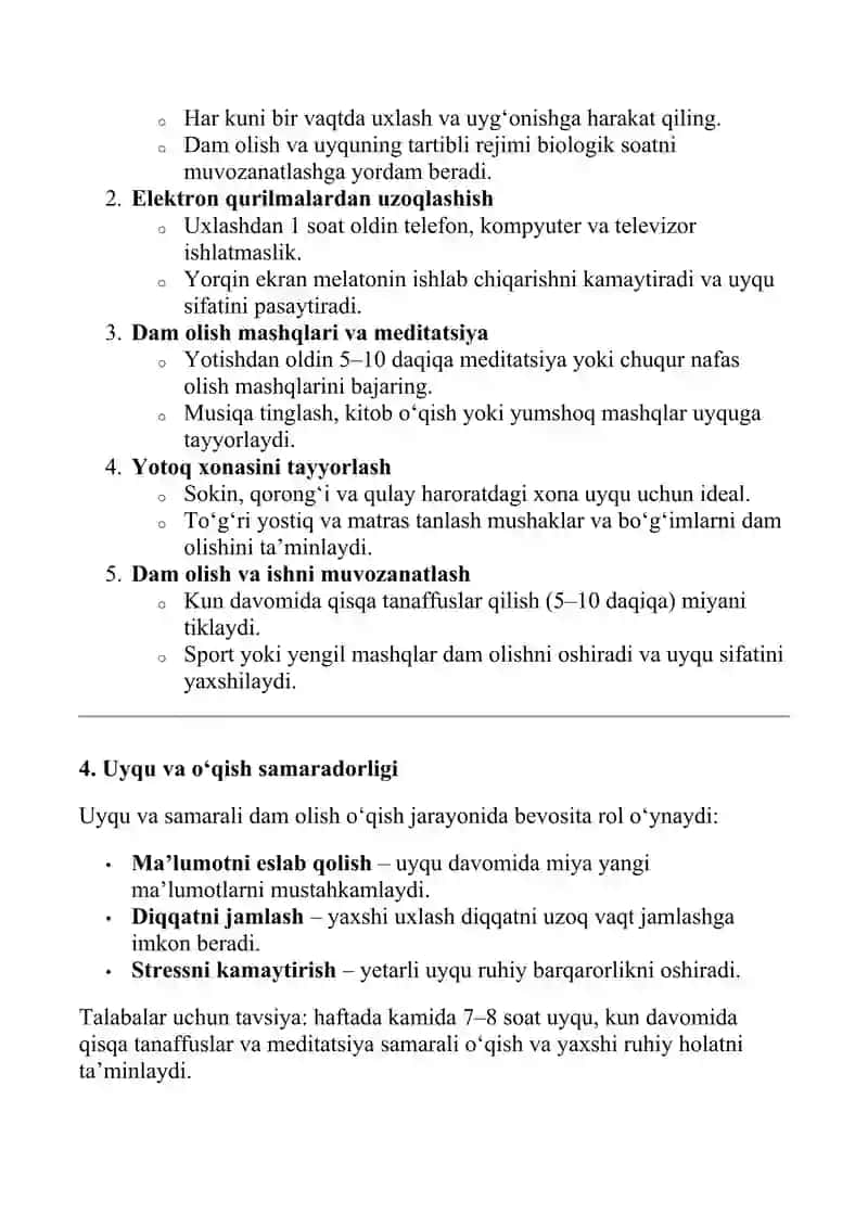 Uyqu va dam olishning sir-asrorlari 2
