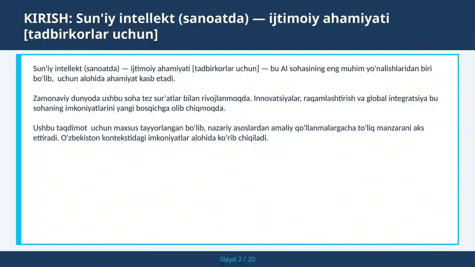 SUN'IY INTELLEKT (SANOATDA) — IJTIMOIY AHAMIYATI [TADBIRKORLAR UCHUN] 2