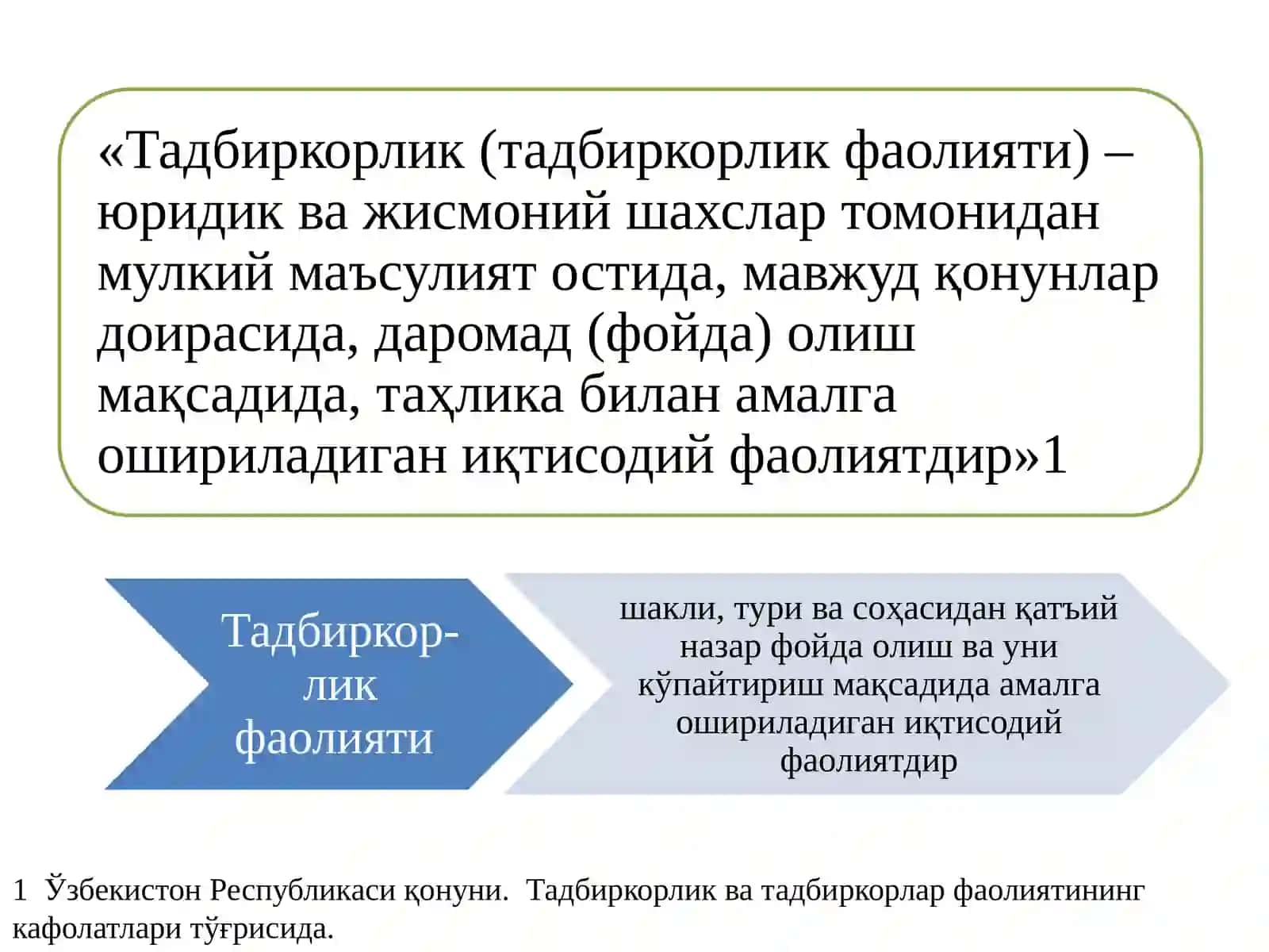 ТАДБИРКОРЛИК ФАОЛИЯТИ. ТАДБИРКОРЛИК КАПИТАЛИ 2
