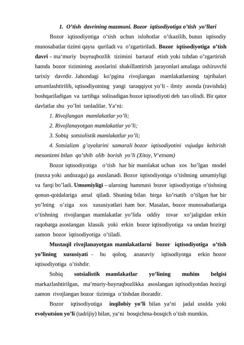 O’zbekistonda bozor munosabatlariga o’tishning huquqiy asoslarini yaratilishi 2