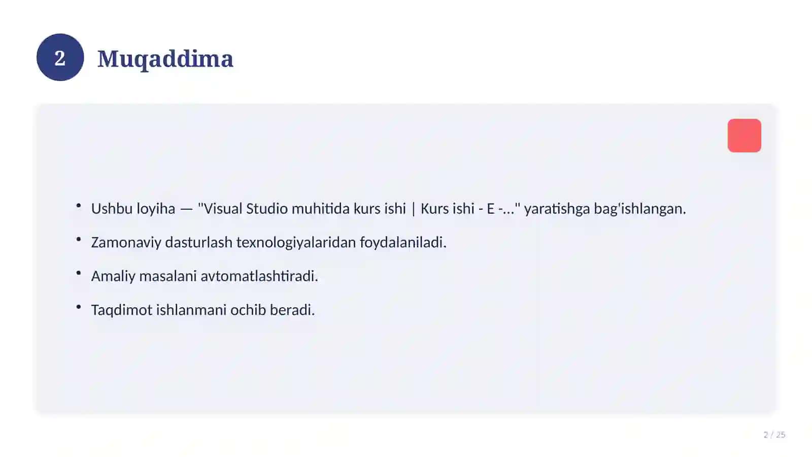 Visual Studio muhitida kurs ishi | Kurs ishi - E - TIJORAT UCHUN MAHSULOTLAR VA MIJOZLARNI BOSHQARISH DASTUR ILOVASINI YARATISH 2
