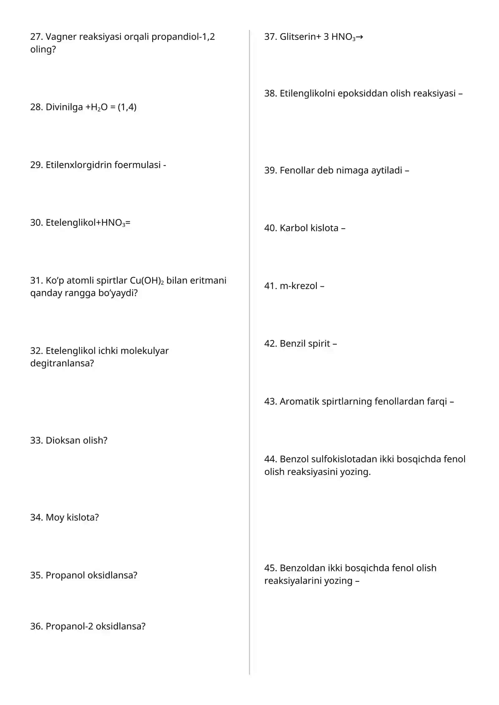 Spirtlar haqida savollar 2
