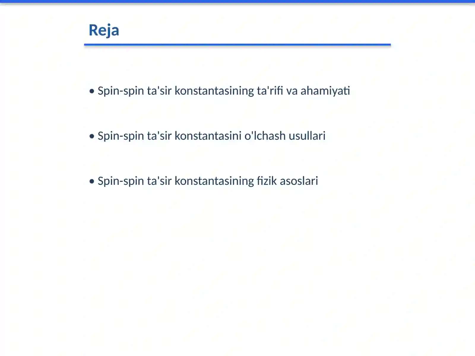 Spin-spin ta'sir konstantasi. Moddaning fazoviy tuzilishini aniqlash usullari 2