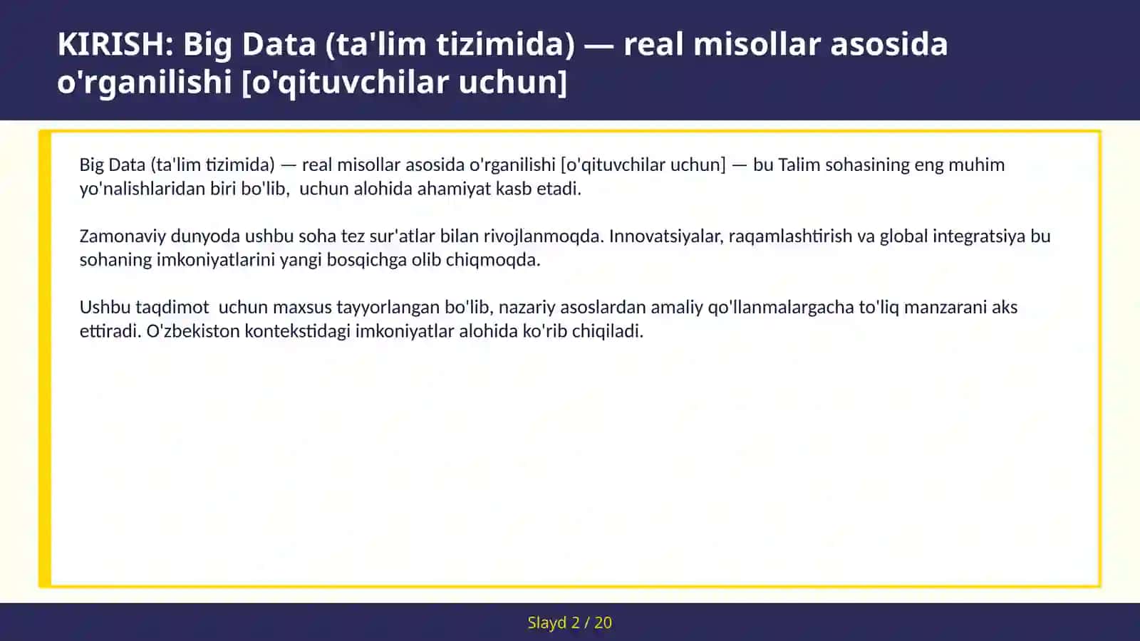 Big Data (ta'lim tizimida) — real misollar asosida o'rganilishi [o'qituvchilar uchun] 2