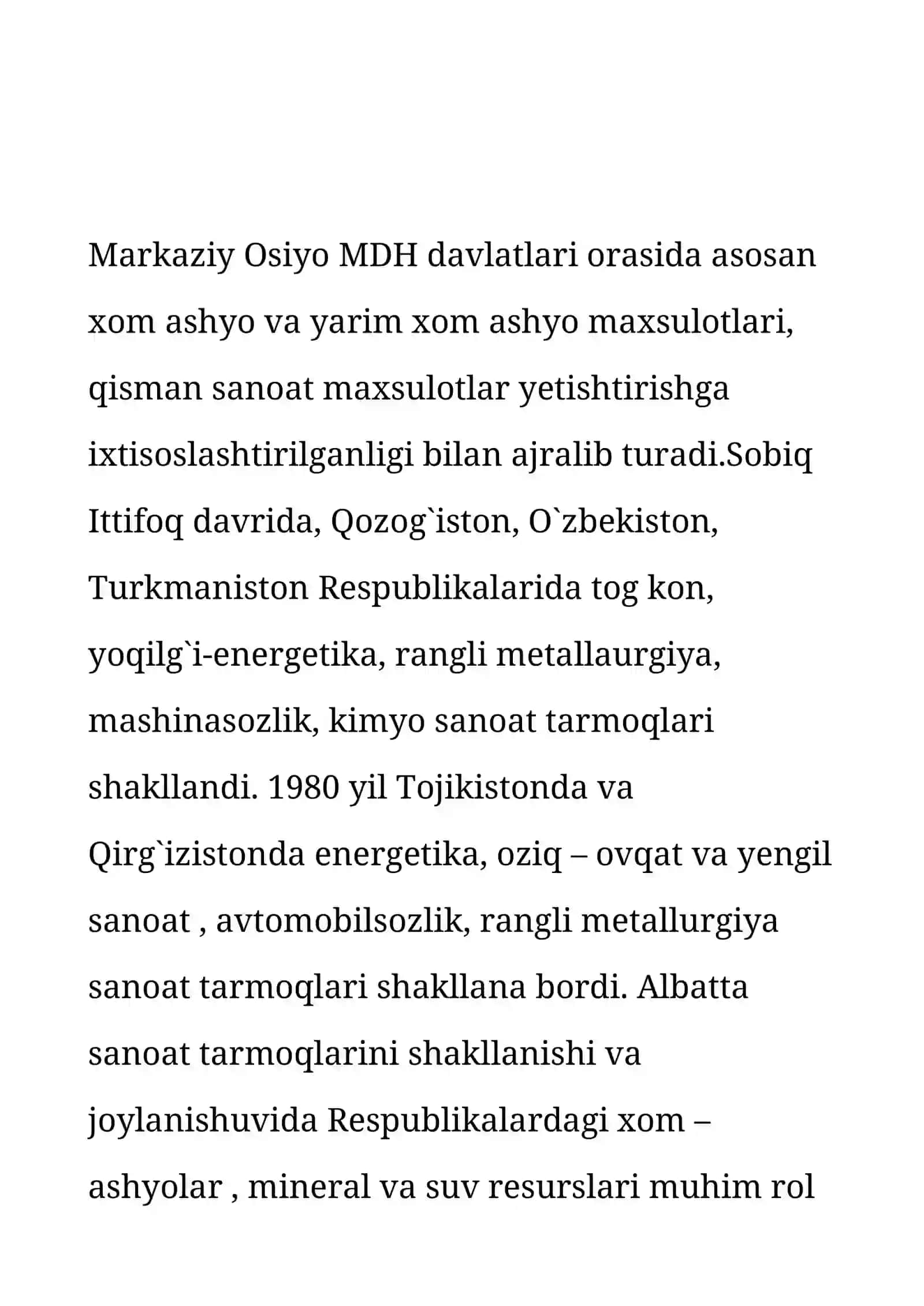 Markaziy Osiyoning sanoati 2