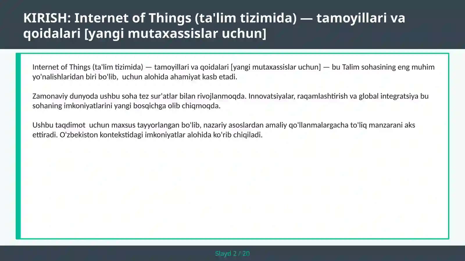 Internet of Things (ta'lim tizimida) — tamoyillari va qoidalari [yangi mutaxassislar uchun] 2