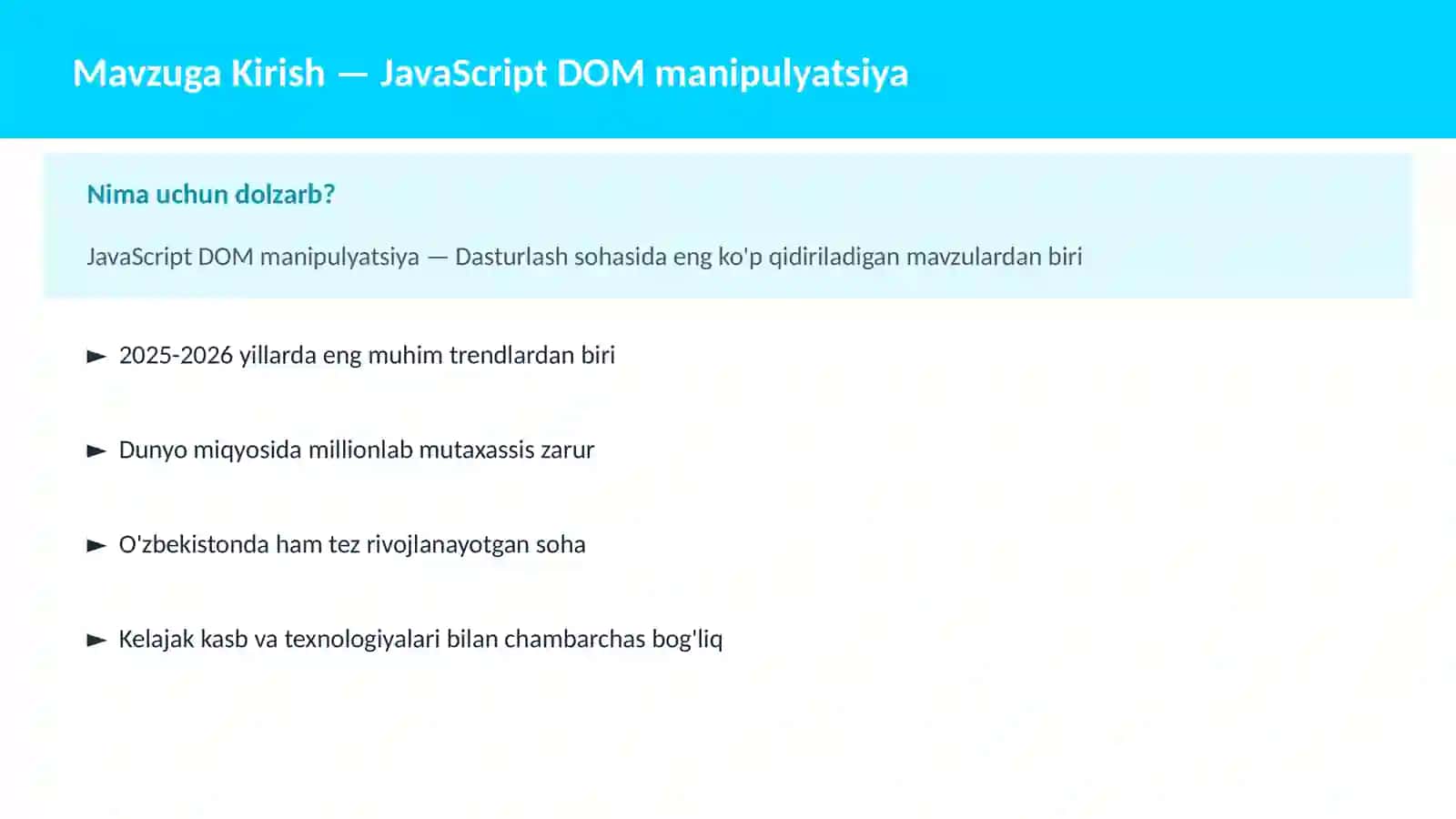 DASTURLASH | JAVASCRIPT VA WEB 2