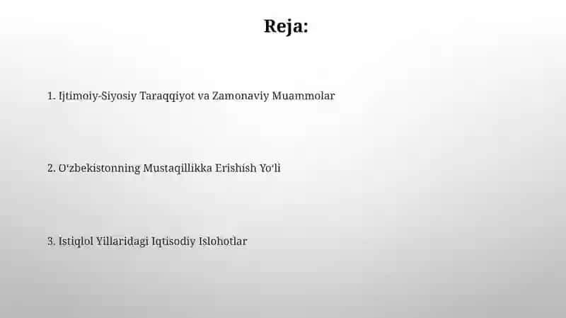 Oʻzbekistonning o’ziga xos istiqlol va taraqqiyot yo’li 2