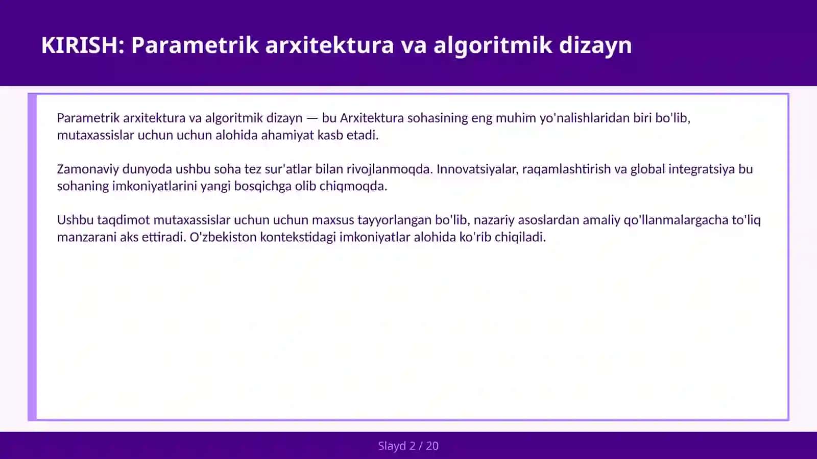 PARAMETRIK ARXITEKTURA VA ALGORITMIK DIZAYN 2