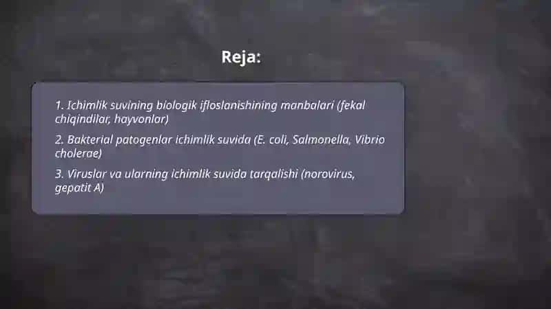 Ichimlik suvining biologik ifloslanishi 2