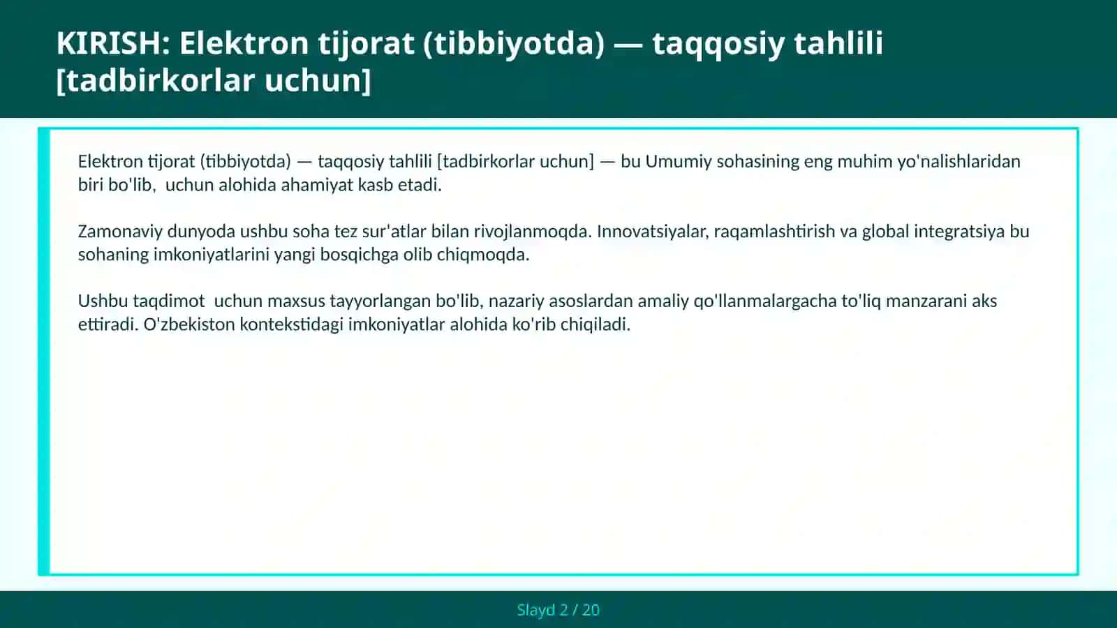 Elektron Tijorat (Tibbiyotda) - Taqqosiy Tahlili [Tadbirkorlar Uchun] 2