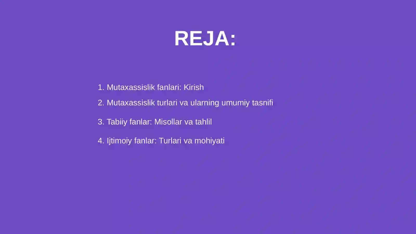 Mutaxasislik fanlarining umumiy tasnifi va ularning tasnifini amaliy misollar orqali korsatish 2