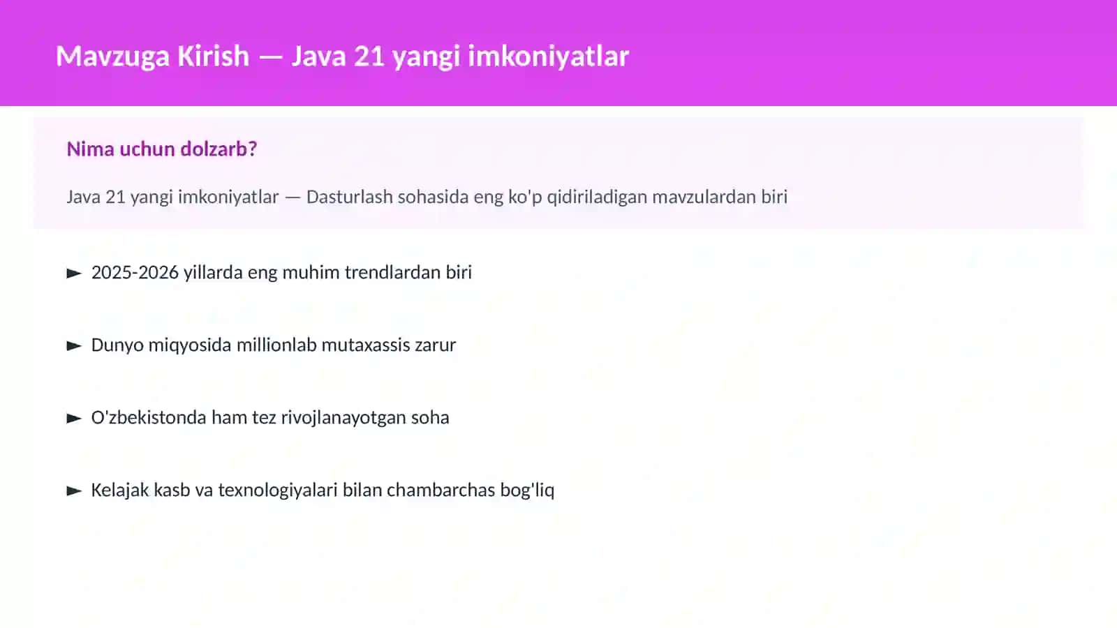 Java 21 yangi imkoniyatlar 2