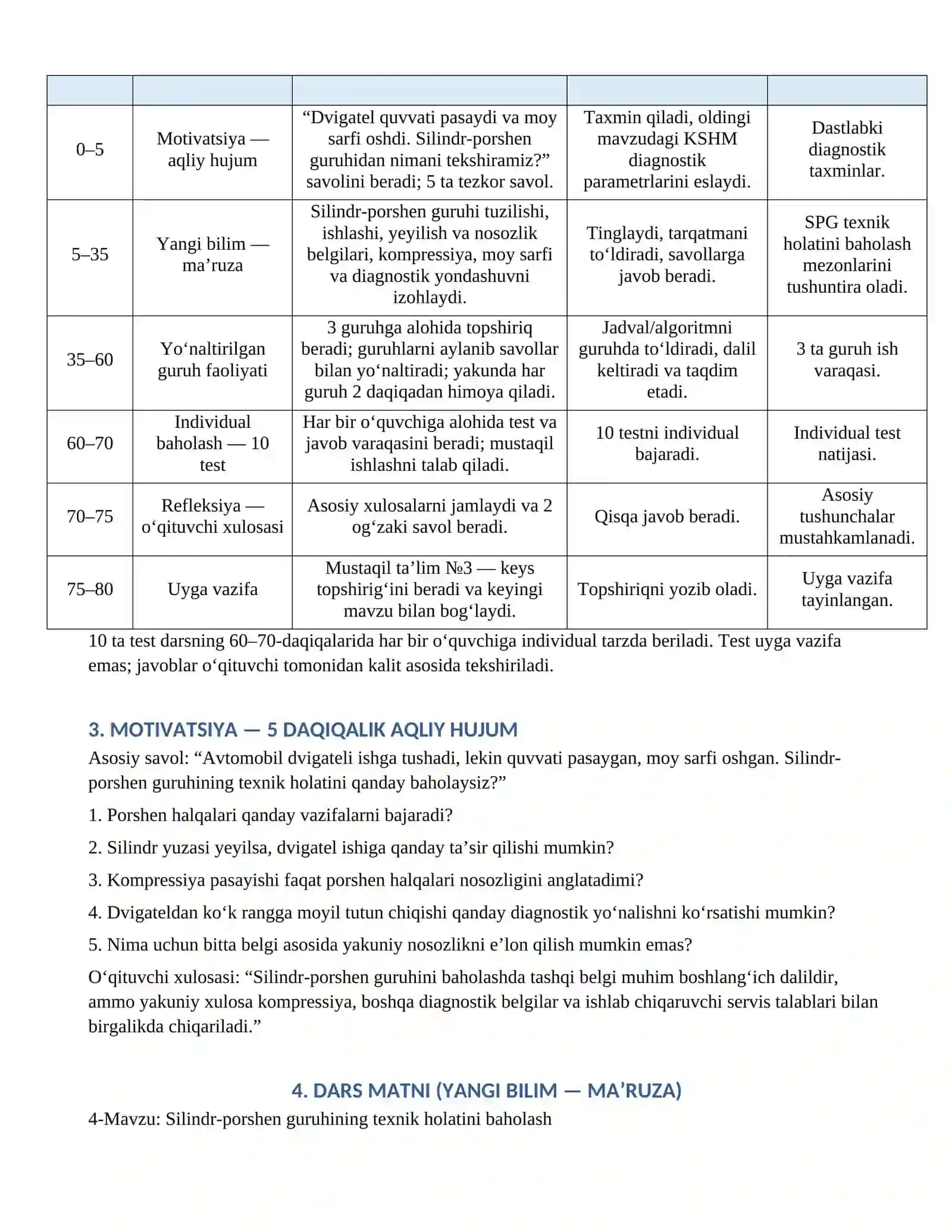 KM.1 — AVTOMOBIL DVIGATELLARINI TASHXISLASH. Silindr_porshen_guruhining_texnik_holatini_baholash 2