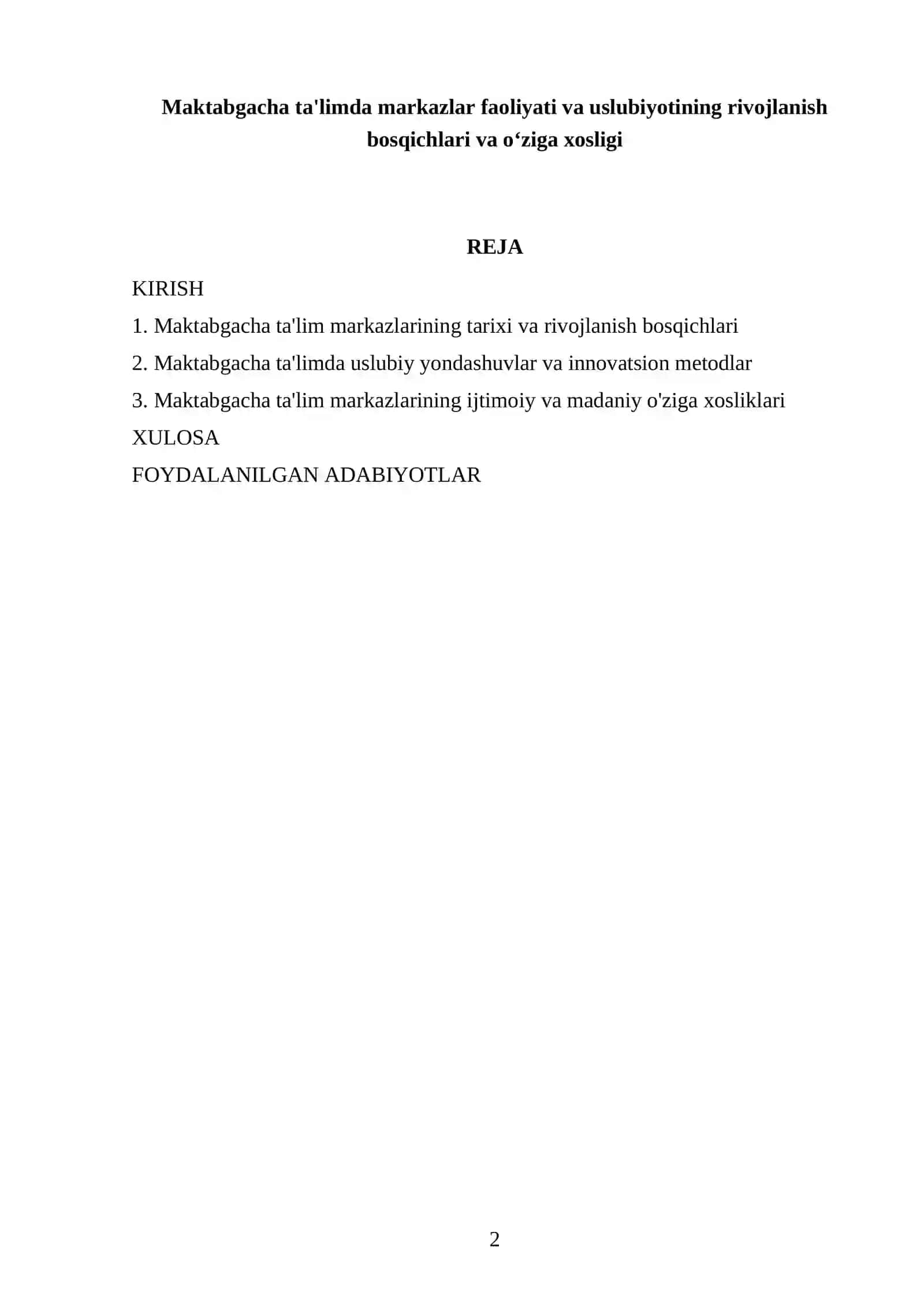 Maktabgacha ta'limda markazlar faoliyati va uslubiyotining rivojlanish bosqichlari va oʻziga xosligi 2