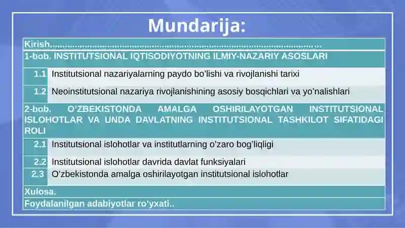 “Institutsional iqtisodiyot. Ijtimoiy soxa iqtisodiyoti” 2