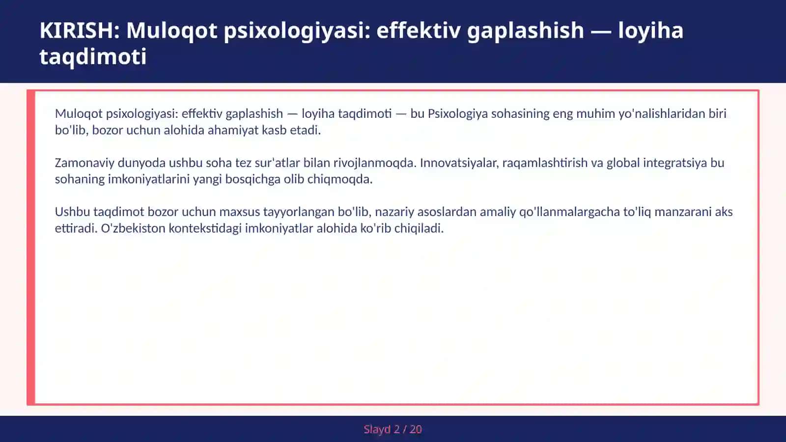 Muloqot psixologiyasi: effektiv gaplashish — loyiha taqdimoti 2