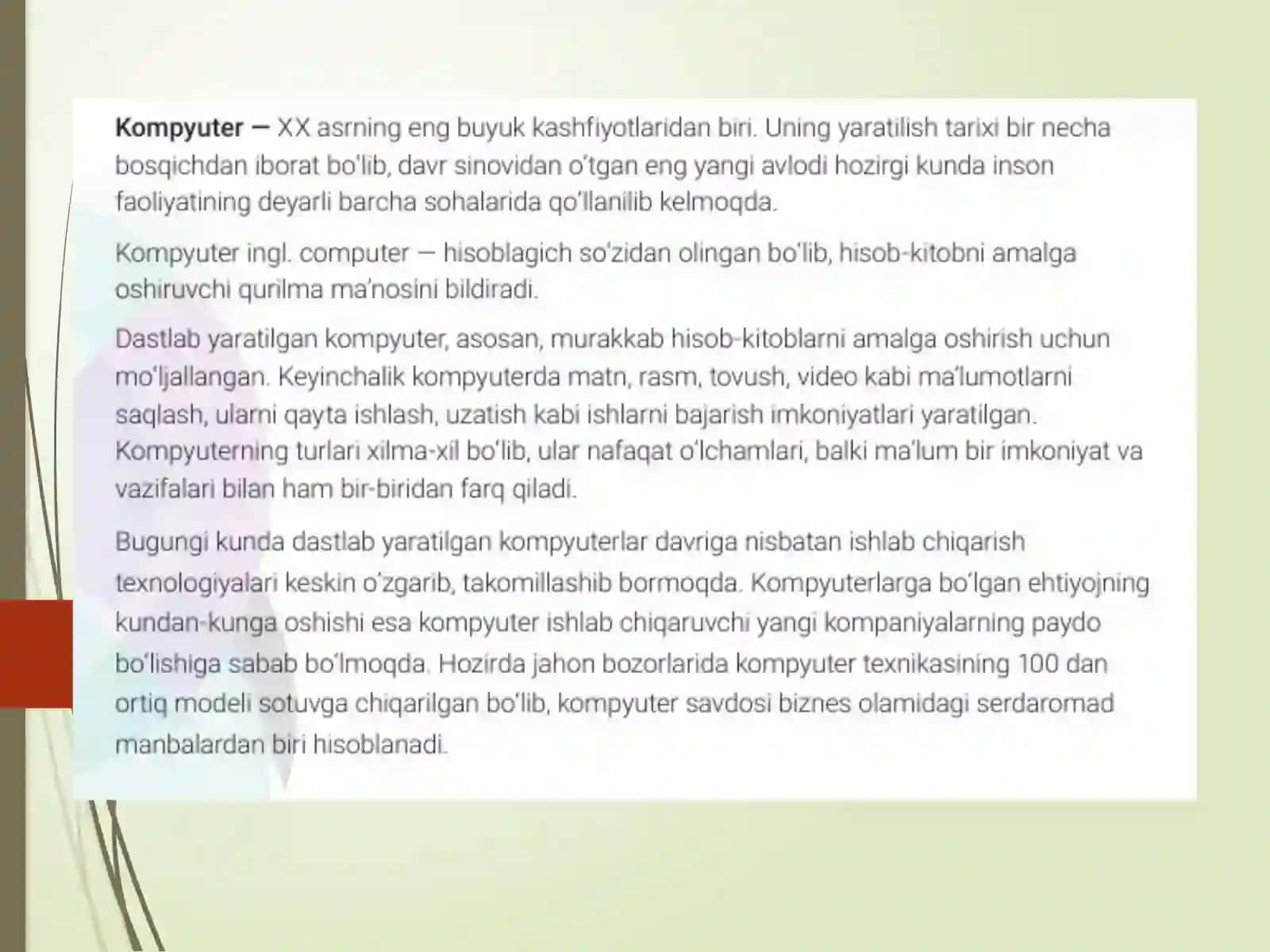 SHAXSIY KOMPYUTERNING APPARAT TA’MINOTI 2