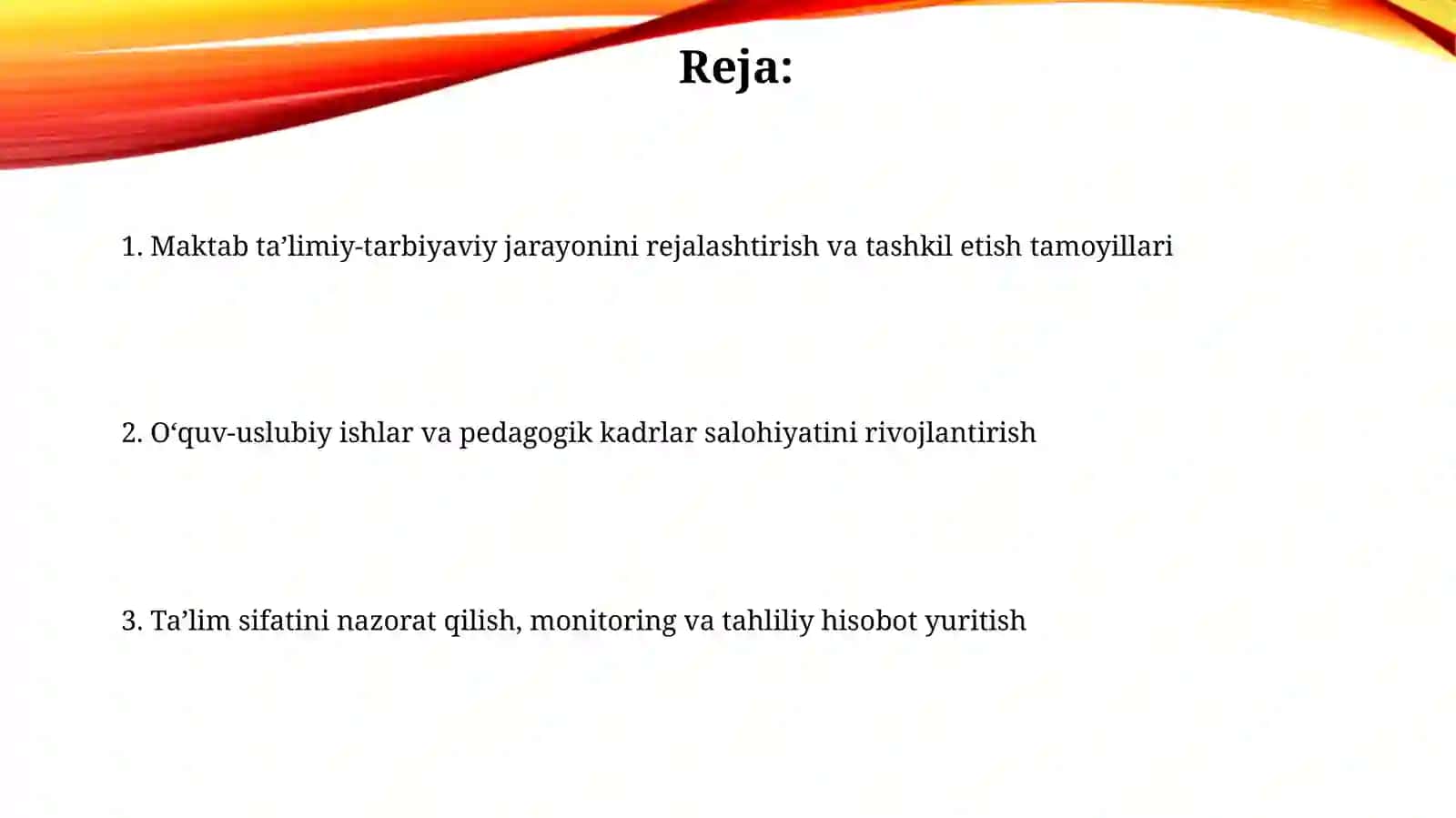 Maktabning o‘quv tarbiyasi ishlariga rahbarlik. Maktab ishini rejalashtirish 2