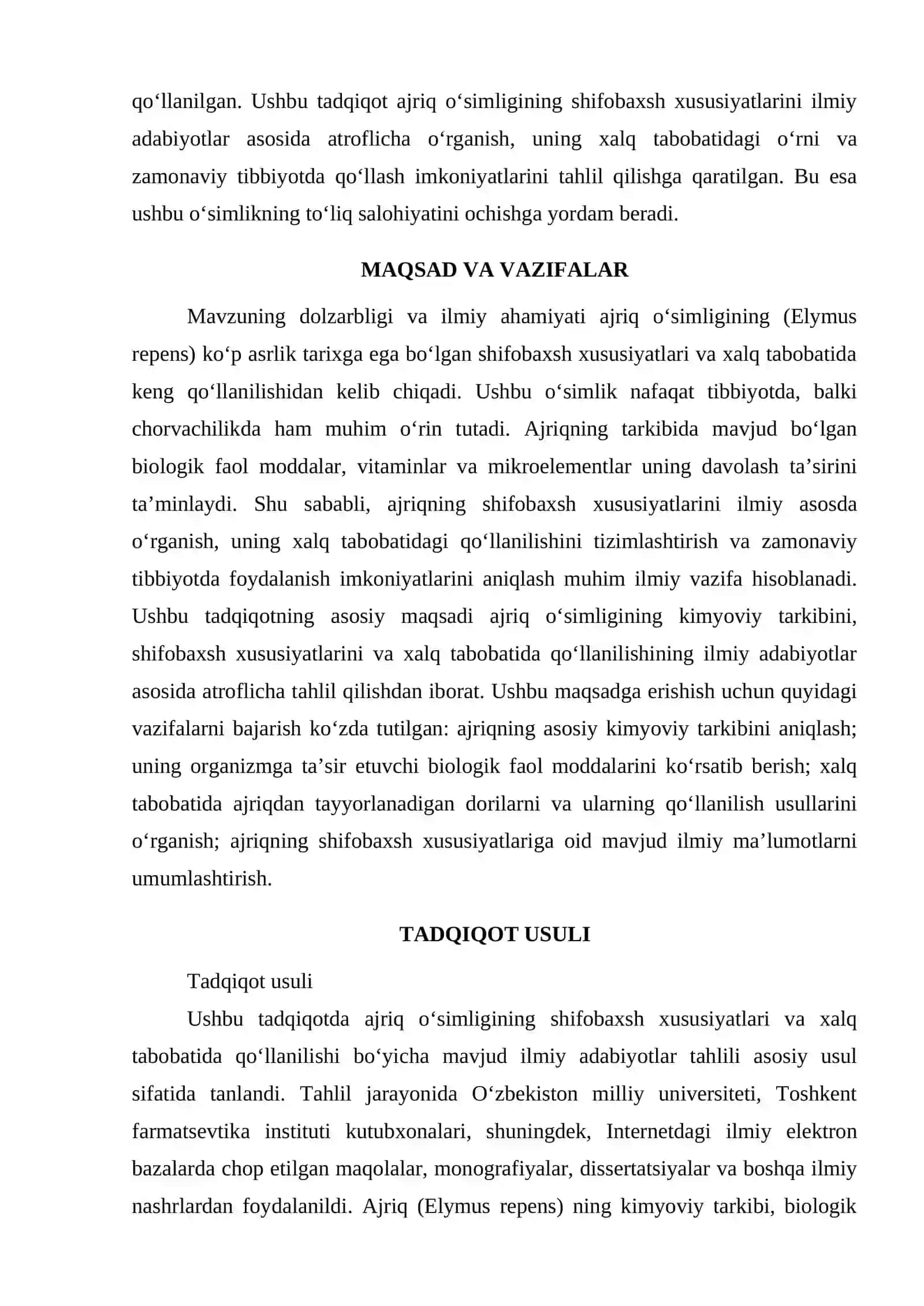 AJRIQ O‘SIMLIGINING SHIFOBAXSH XUSUSIYATLARI VA XALQ TABOBATIDA QO‘LLANILISHI 2