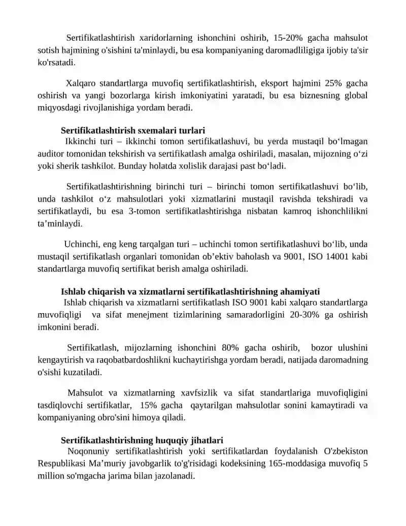 Mahsulotlarni sertifikatlashtirish jarayoni 2