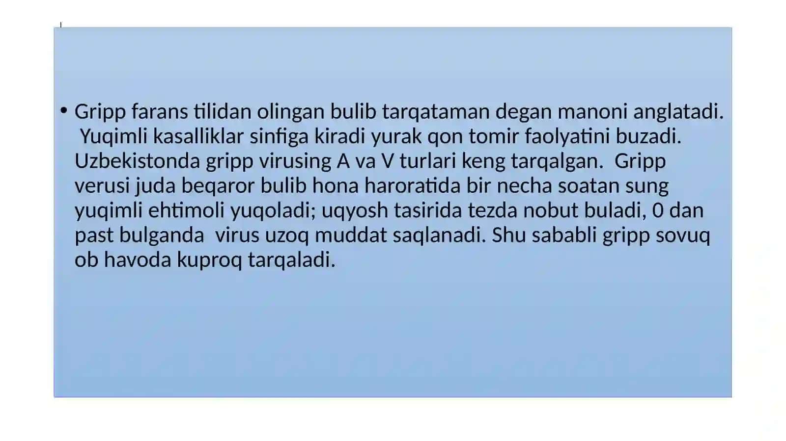 Gripp, Paragripp, Epidemik parotit, Qizamiq RS – viruslari, Poliomielit, Quzgatgankasalliklar tashkili, Labarator diognostikasi 2