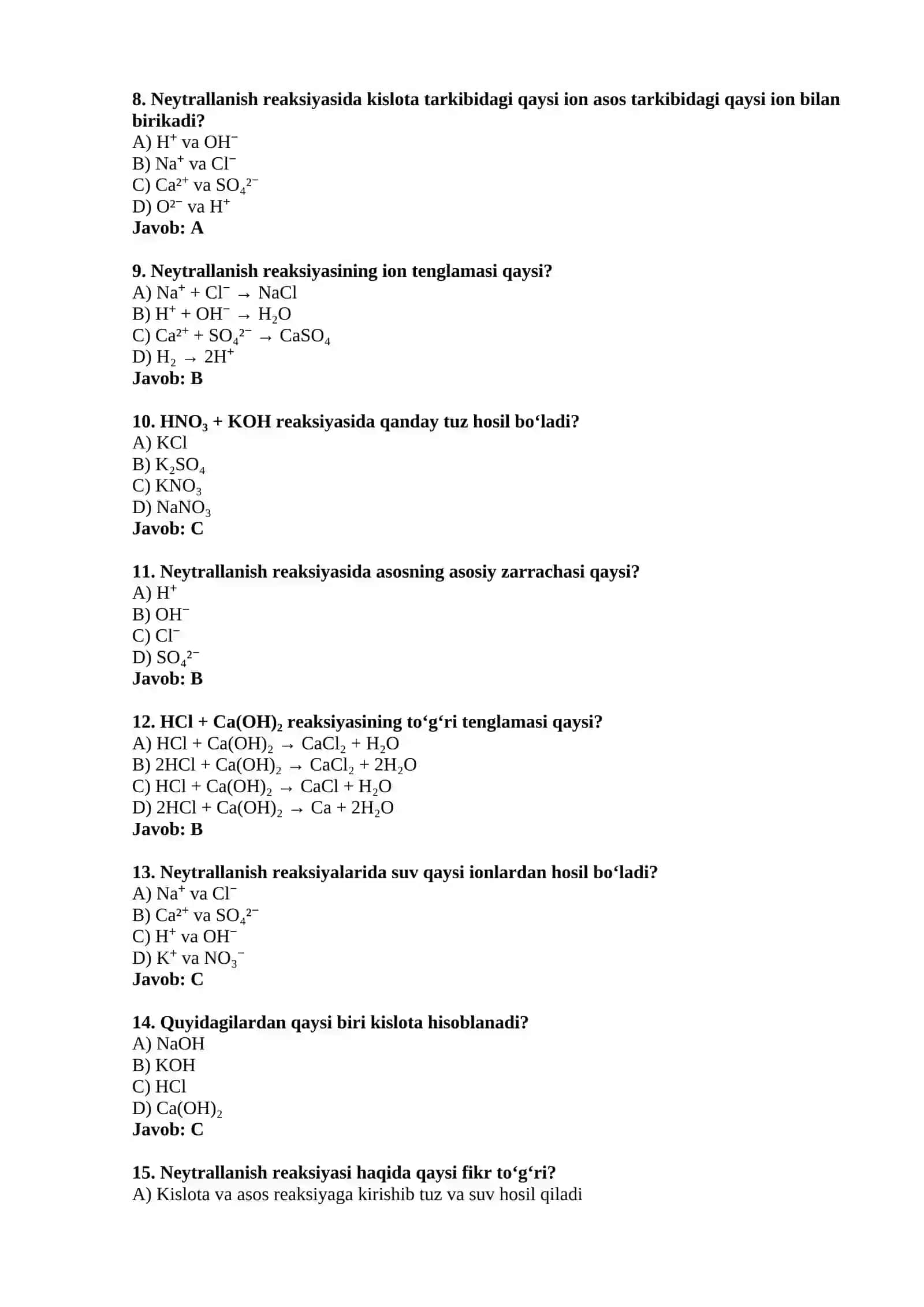 Neytrallanish reaksiyasi — 15 ta test 2
