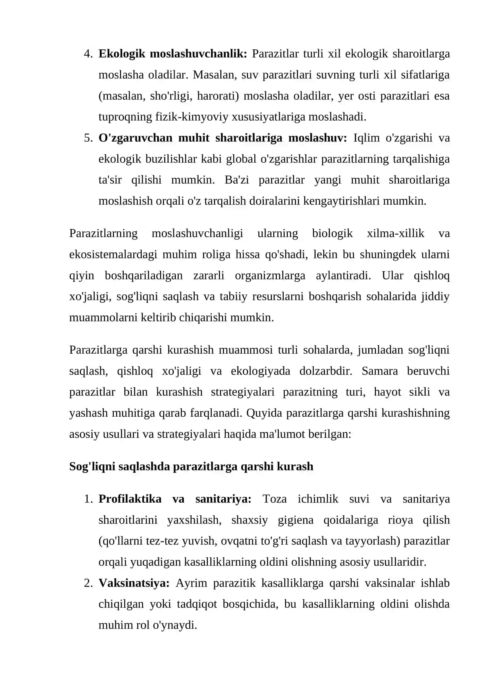 PARAZITLARNING YASHASH MUHITIGA MOSLASHUVCHANLIGI 2