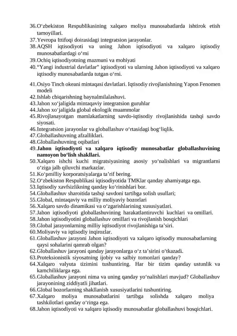 Jahon iqtisodiyoti va xalqaro iqtisodiy munosabatlar” fanining predmeti 2