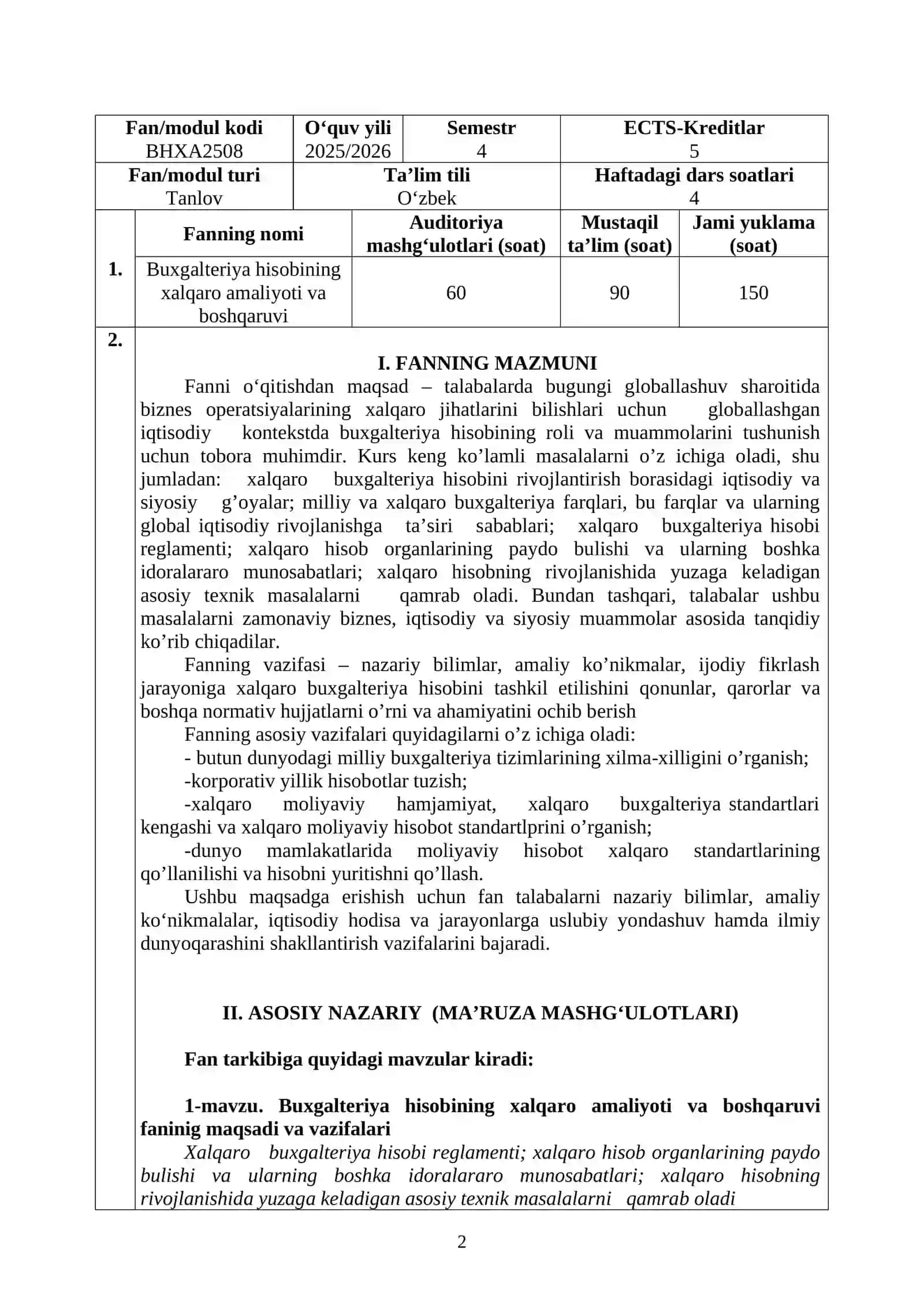 Buxgalteriya hisobining xalqaro amaliyoti va boshqaruvl 2