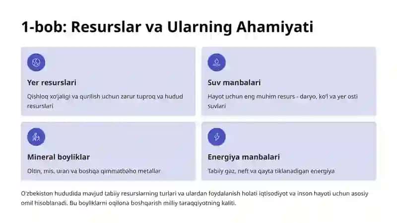 Resurslardan Samarali Foydalanish Muammosi: Barqaror Kelajak Yoʻlida 2