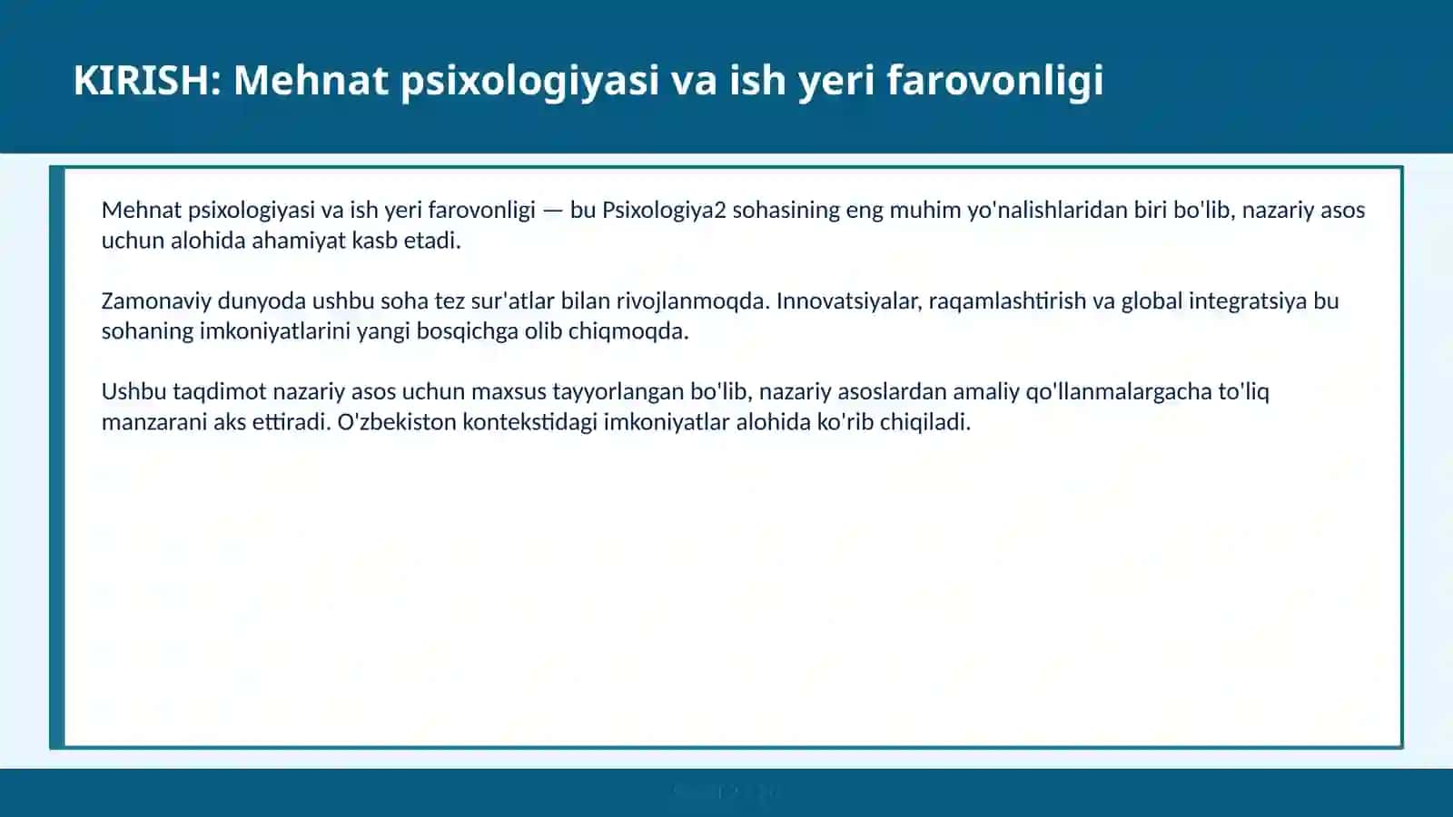 Mehnat psixologiyasi va ish yeri farovonligi 2