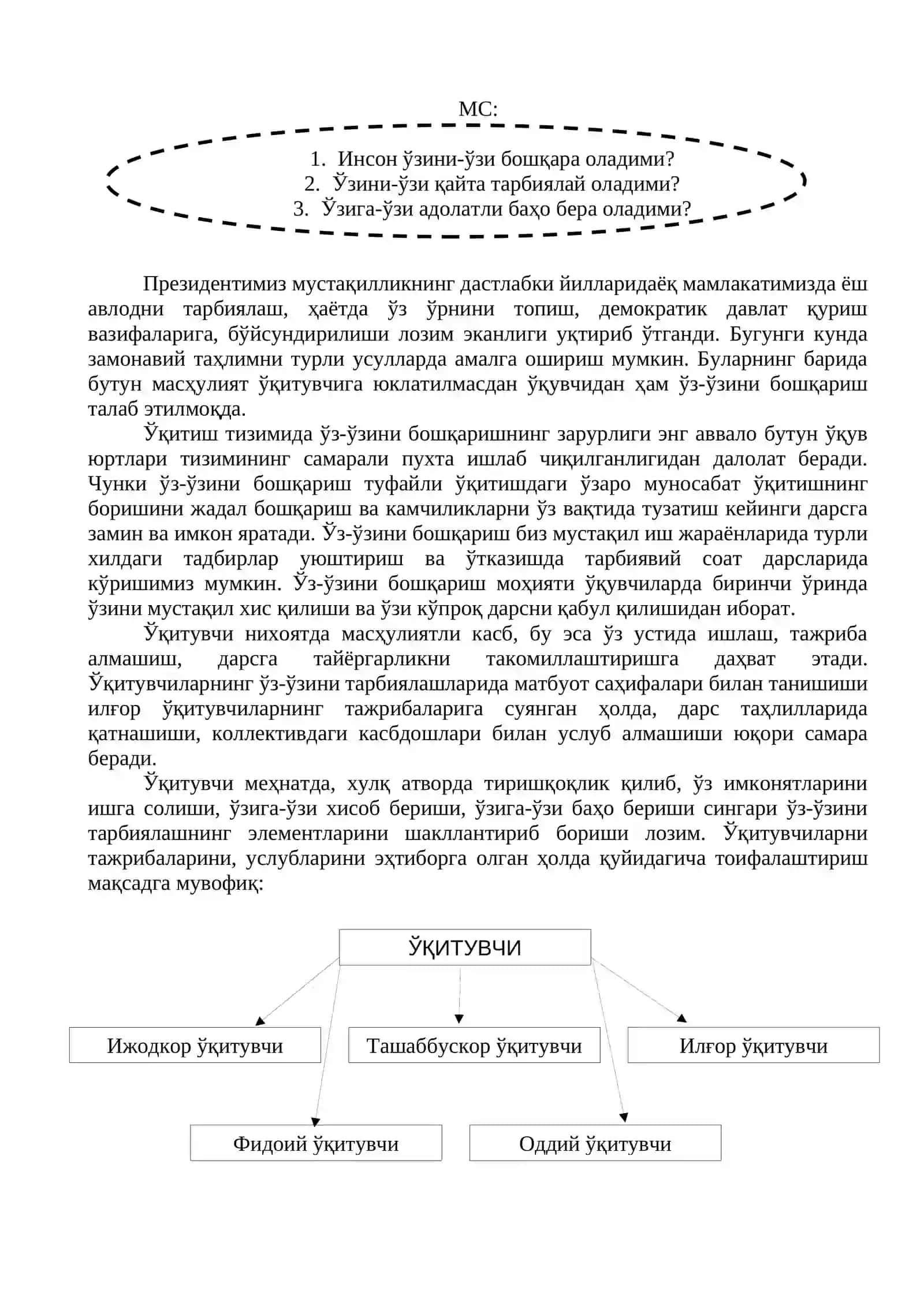 Ўз-ўзини тарбиялаш ва ўз устида ишлаш. Шахсий педагогик тажрибани тўплаш тизими 2
