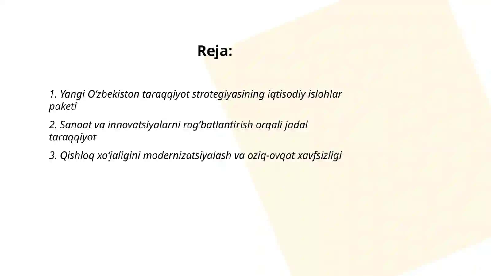 Yangi Oʻzbekiston taraqqiyot strategiyasi asosida jadal taraqqiyot va yangilanish sari 2