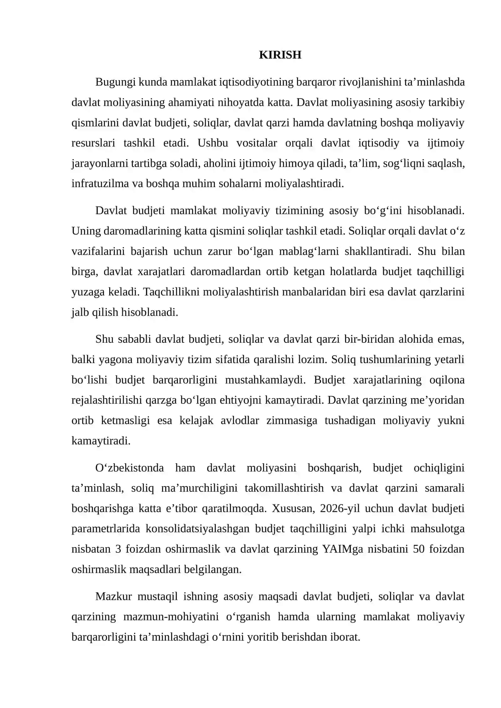 DAVLAT BUDJETI, SOLIQLAR VA DAVLAT QARZI — MOLIYAVIY BARQARORLIKNI BELGILOVCHI ASOSIY OMILLAR 2