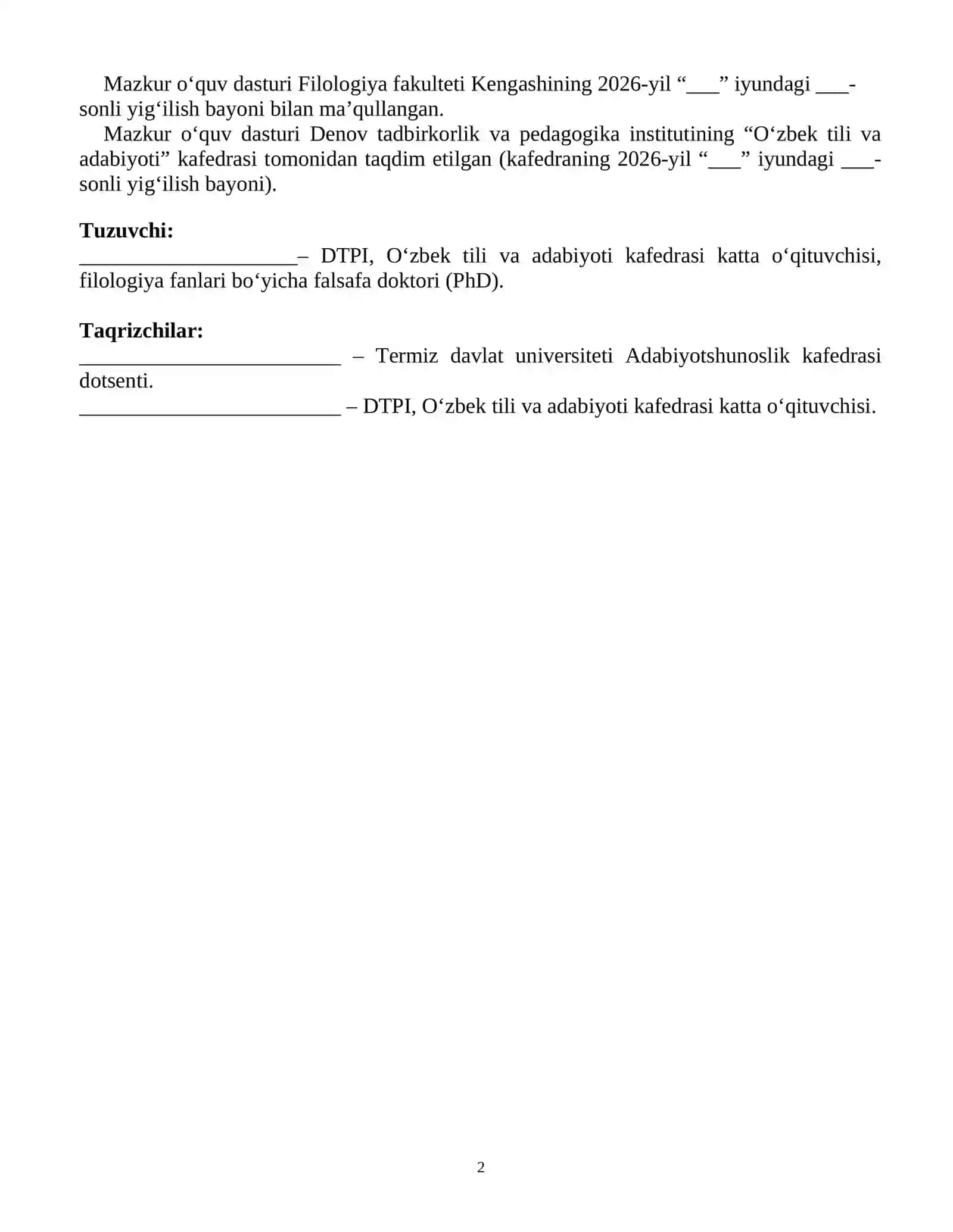 Mumtoz tarixiy poetika fanidan o‘quv dasturi 2