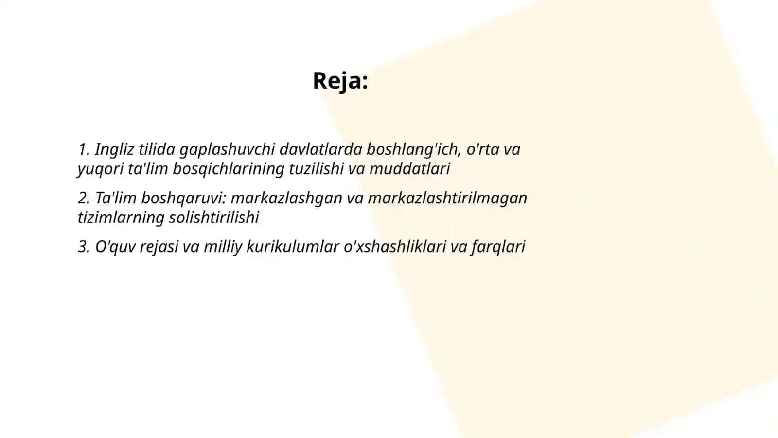 Ingliz tilida gaplashuvchi davlatlarda taʼlim tizimlari oʻxshash va farqli jihatlari 2