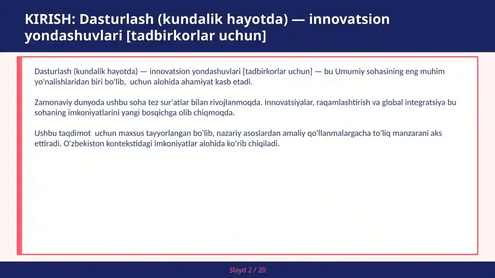 Dasturlash (kundalik hayotda) - innovatsion yondashuvlari [tadbirkorlar uchun] 2