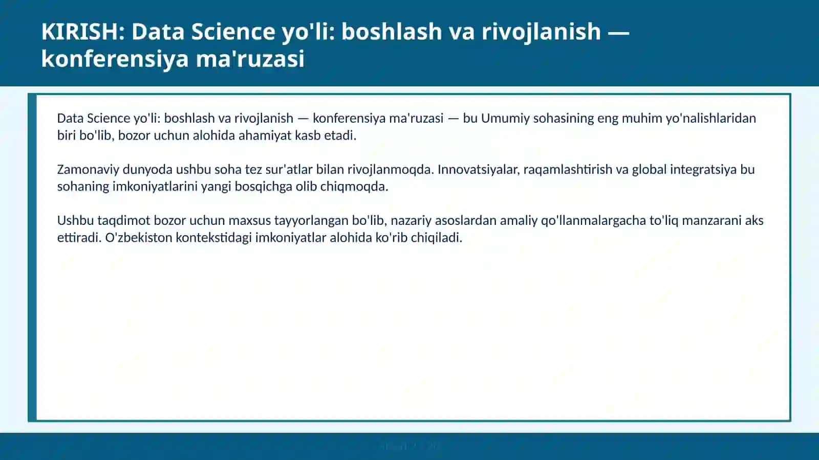 Data Science yo'li: boshlash va rivojlanish — konferensiya ma'ruzasi 2